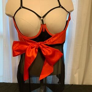 Satin Bow Black and Red Chemise